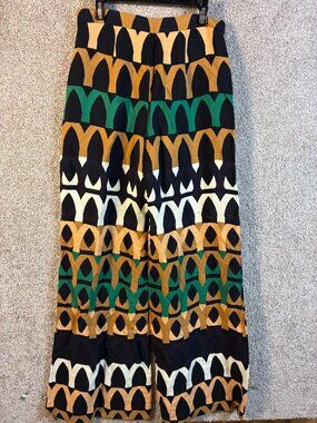 Zara Woman S Geometric Wide Leg Palazzo Pants Black Camel Green Retro Mod